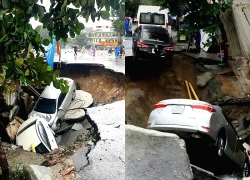 Hố sụt lớn 'nuốt chửng' 2 ô tô ở trung tâm Đà Nẵng