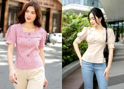 Áo cổ vuông tôn bờ vai mảnh mai, gợi nét nữ tính êm ái
