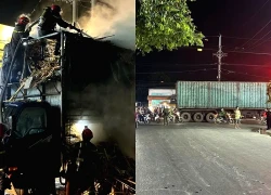 Xe chở gỗ bốc cháy ở TPHCM, hàng chục người dân dập lửa