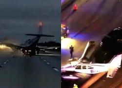 Khoảnh khắc máy bay lao xuống đường cao tốc, đè trúng ô tô ở Mỹ
