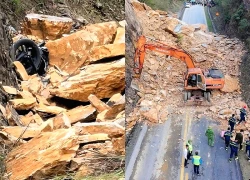 Khoảnh khắc đất đá đổ ập vùi lấp 5 người trên quốc lộ 6