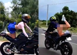 Người phụ nữ nước ngoài 'làm xiếc' trên xe máy ở Khánh Hòa