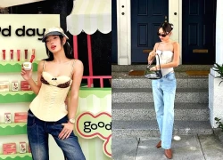 'Cặp bài trùng' áo hai dây và quần denim