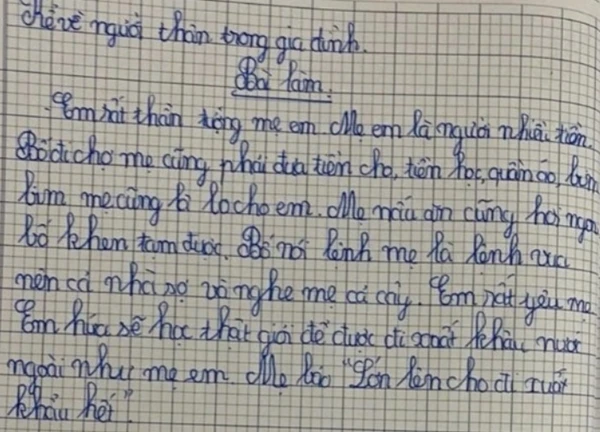 Viết đoạn văn 5 dòng, học sinh tiểu học tiết lộ luôn chuyện "thầm kín" của bố mẹ: Phen này có người no đòn!