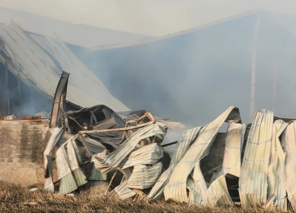 Cháy, đổ sập hàng trăm mét vuông nhà máy xay xát lúa gạo tại Long An ...