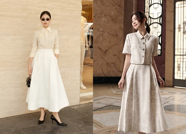 Dịu dàng mà cuốn hút, vẻ đẹp bất biến từ chân váy midi