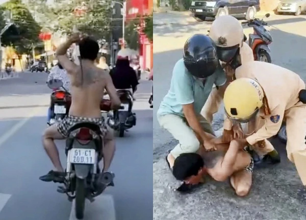 CSGT khống chế người đàn ông vừa lái xe vừa "múa rựa"