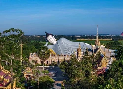 Tượng Phật nằm khổng lồ ở Sóc Trăng nhìn từ trên cao