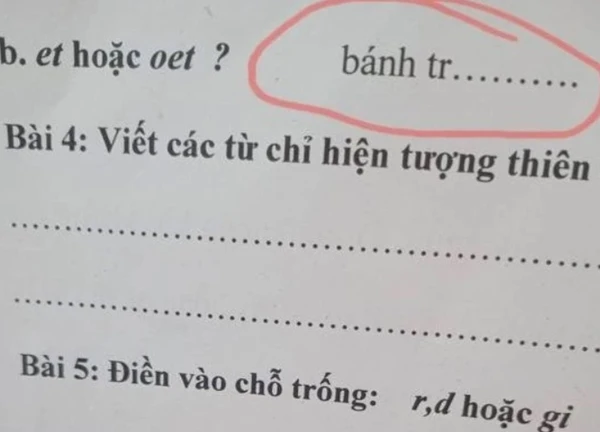 Bài tập tiếng Việt của học sinh tiểu học hỏi về một loại bánh chứa vần "et" và "oet", mẹ mất ngủ vì không tìm ra đáp án
