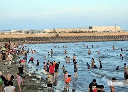 Độc lạ bãi tắm tự phát trên đảo Cát Hải: Du khách tắm biển kết hợp bắt ngao