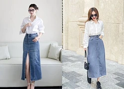 Phối đồ phá cách cùng chân váy jean