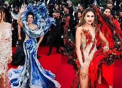 Hai người đẹp Ấn Độ diện trang phục của NTK Việt Nam tại LHP Cannes 2025