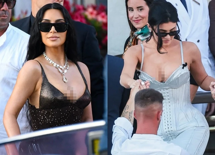 Chị em Kim Kardashian mặc hở bạo, bị chê cười tại tiệc cưới tỷ phú