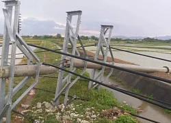 Hàng loạt trụ điện bị dông lốc quật gãy đôi ở Thanh Hóa
