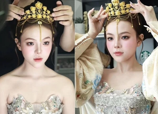 Cô dâu ở TPHCM xinh như búp bê, đầu đội vương miện làm từ 10 cây vàng