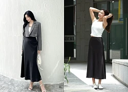 Chân váy satin đen thập niên 90, biểu tượng tối giản cho mùa hè 2025