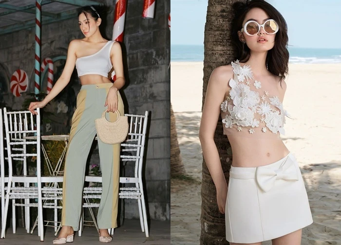 Khoe trọn lưng thon với áo crop top lệch vai