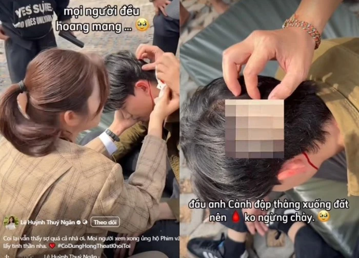 Thúy Ngân hốt hoảng khi Võ Cảnh chảy máu đầu