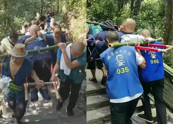 Du khách 130kg chi hơn 80 triệu đồng thuê 9 người khiêng lên núi ngắm cảnh