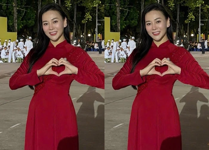 Phương Oanh mặc áo dài đỏ thả tim, Hồng Diễm bật cười khi Tăng Duy Tân bị trêu