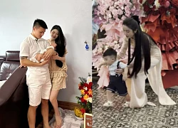 Con trai Quang Hải giật sóng "quậy" họp báo Hòa Minzy, Chu Thanh Huyền trông khổ