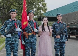 Quỳnh Anh - vợ Duy Mạnh lên đồ tiểu thư chụp ảnh với chiến sĩ A80, thế này làm gì còn bị chê mặc xấu