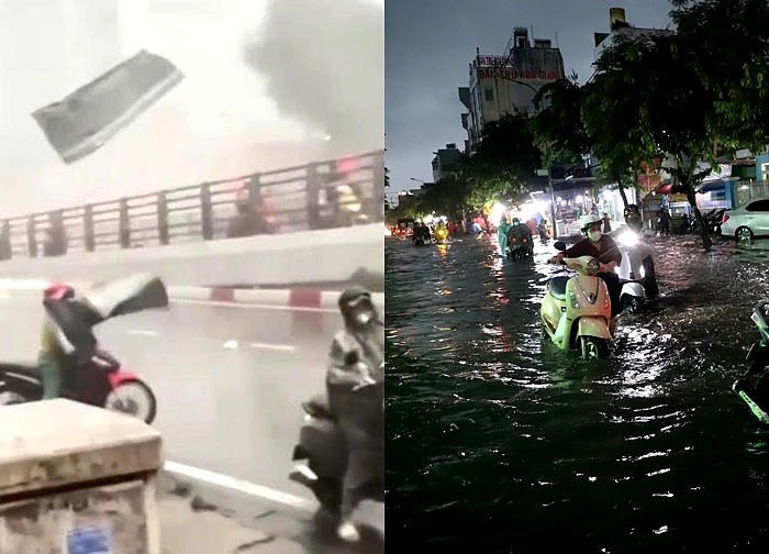 Giông lốc mạnh, tôn bay như giấy trên đường ở TPHCM