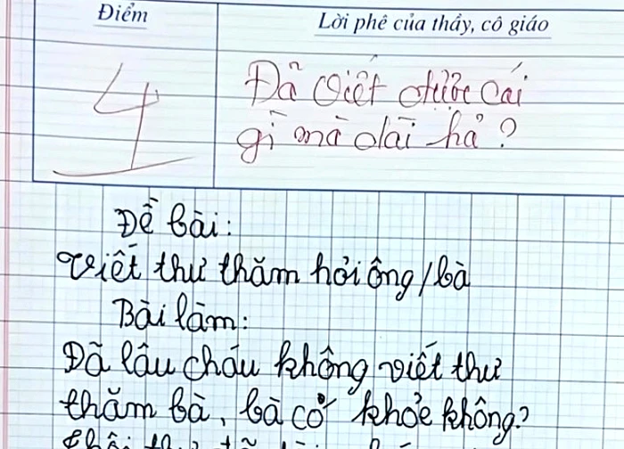 Bài văn viết thư hỏi thăm bà gây bão MXH, được 4 điểm nhưng dân mạng phán: "Không oan tí nào!"