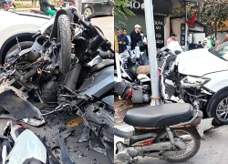 Hiện trường vụ ô tô con tông loạt xe máy trên phố Võ Thị Sáu ở Hà Nội