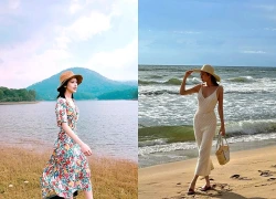 Váy liền thân và mũ cói vành rộng, khí chất nàng thơ