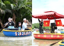 Huy R vất vả chèo thuyền thúng, hát live 'Anh thanh niên' giữa rừng dừa Bảy Mẫu