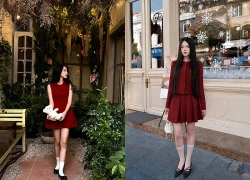 Trang phục đỏ đi cùng giày đen không bao giờ lỗi mốt