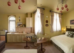 Căn studio 28m nổi bật với sắc hồng và vàng cát