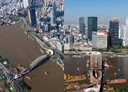 Cảnh vòm thép hình lá dừa nước khổng lồ xoay chuyển 3 giờ trên sông Sài Gòn