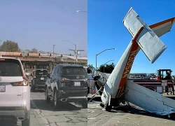 Khoảnh khắc máy bay Mỹ va chạm vào cầu vượt, lao xuống đường đông đúc