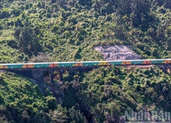 Khoảnh khắc "chuyến tàu hạnh phúc" rạng rỡ sắc xuân qua đèo Hải Vân hùng vĩ