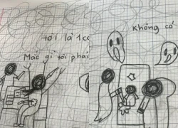 Đi họp phụ huynh vô tình thấy hình vẽ trong vở nháp của con, bà mẹ hốt hoảng: Em hoang mang quá!