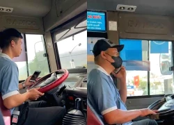 Người dân cung cấp hình ảnh 2 tài xế xe buýt vừa lái xe vừa nghe điện thoại, CSGT lập tức xử lý