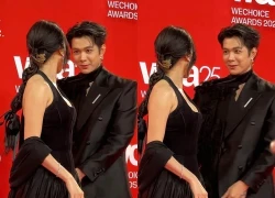 Anh Tú chỉnh váy cho Diệu Nhi trên thảm đỏ, 'đứng hình' vì một hành động của vợ