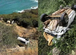 Ôtô chở ba người rơi xuống vực