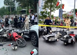 Ô tô tông 10 xe máy chờ đèn đỏ ở Hải Phòng, 13 người bị thương