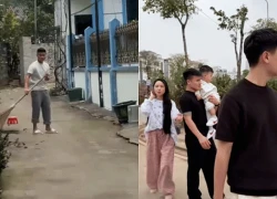 Hiếm khi thấy Quang Hải xắn quần cầm chổi quét cổng nhà bố vợ, Chu Thanh Huyền "thân tàn ma dại" sau tết