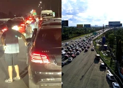 Ô tô xếp hàng dài trên cao tốc hướng về TPHCM