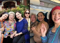 NSƯT Lê Mai ngồi xe đẩy, được 3 con gái là mỹ nhân Hà Thành đưa đi du lịch