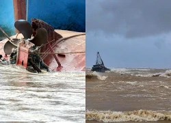 Lật tàu cá ở cửa biển Nhật Lệ, 7 thuyền viên bơi vào bờ thoát nạn