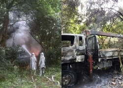 Xe tải gắn cẩu vướng dây điện gây cháy khiến 1 người tử vong ở Hà Nội