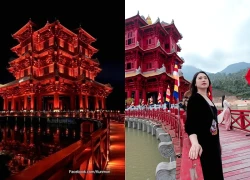 Bắc Ninh: Chiêm bái tháp Hoa Nghiêm đỏ rực giữa hồ sen gây sốt mạng xã hội