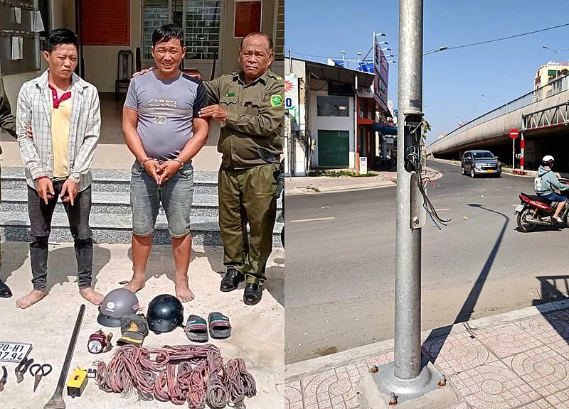 Hai người đàn ông nhiều lần trộm dây điện trụ đèn chiếu sáng ở Tây Ninh