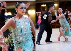 Kiện tướng Đặng Thu Hương - bạn nhảy của Phan Hiển miệt mài nhuộm da, già đi chục tuổi để không bị đối thủ "ăn thịt" trên sàn đấu