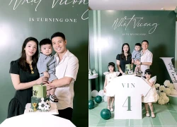 Bùi Tiến Dũng cùng cô chủ khách sạn tổ chức sinh nhật cho quý tử Nhật Vượng, nhan sắc mẹ bỉm 3 con gây sốt